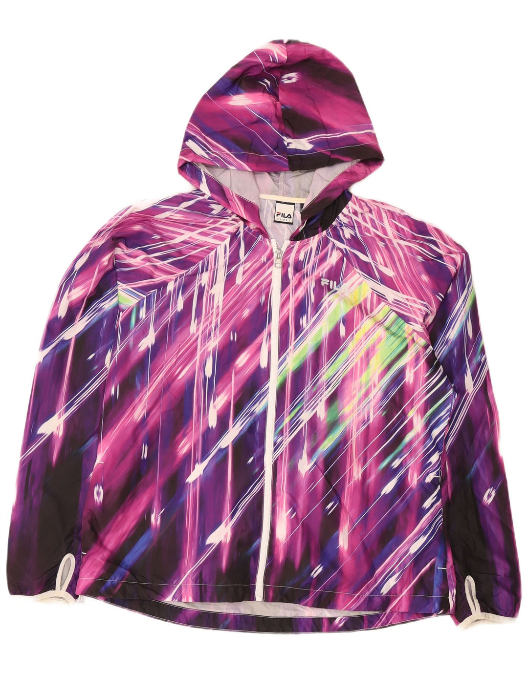 Fila Chaqueta impermeable con capucha para mujer UK 46 Poliéster a rayas multicolor grande