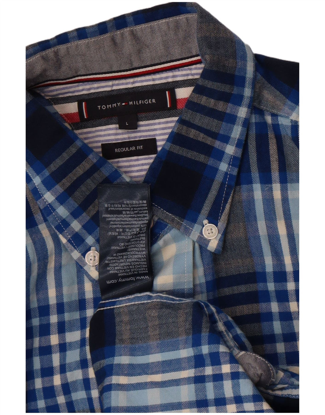 Camisa Tommy Hilfiger de corte regular para hombre de algodón a cuadros azul grande