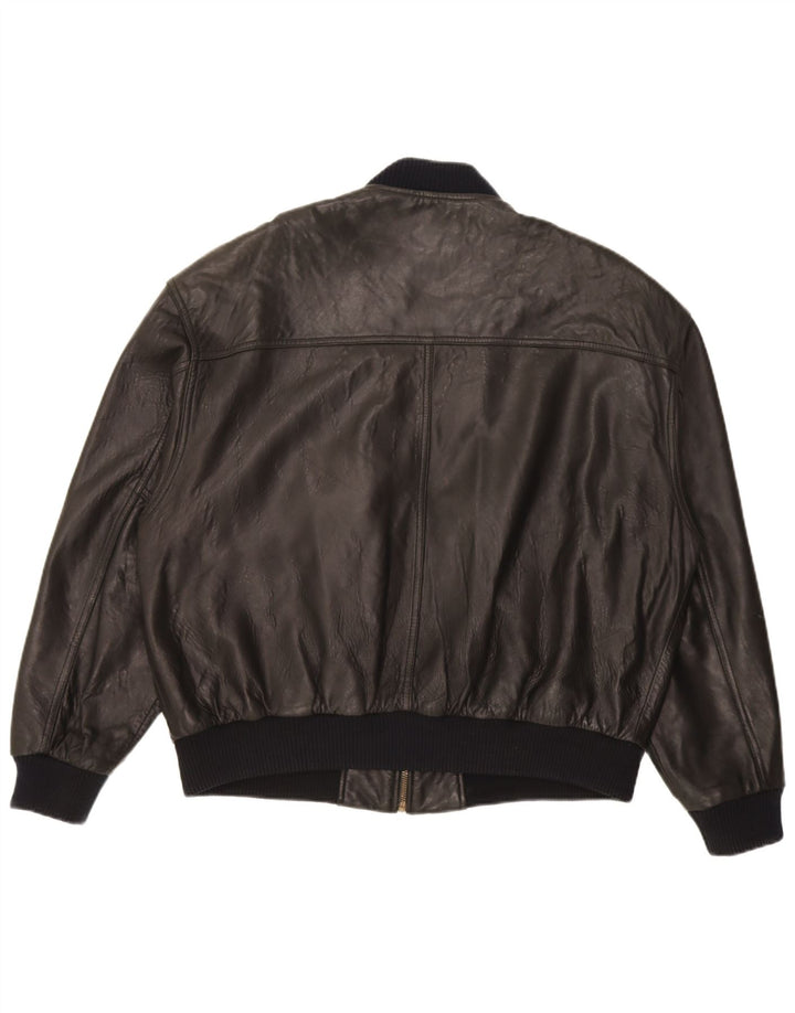 Trapper Chaqueta Bomber de Cuero para Hombre UK 46 3XL Cuero Negro