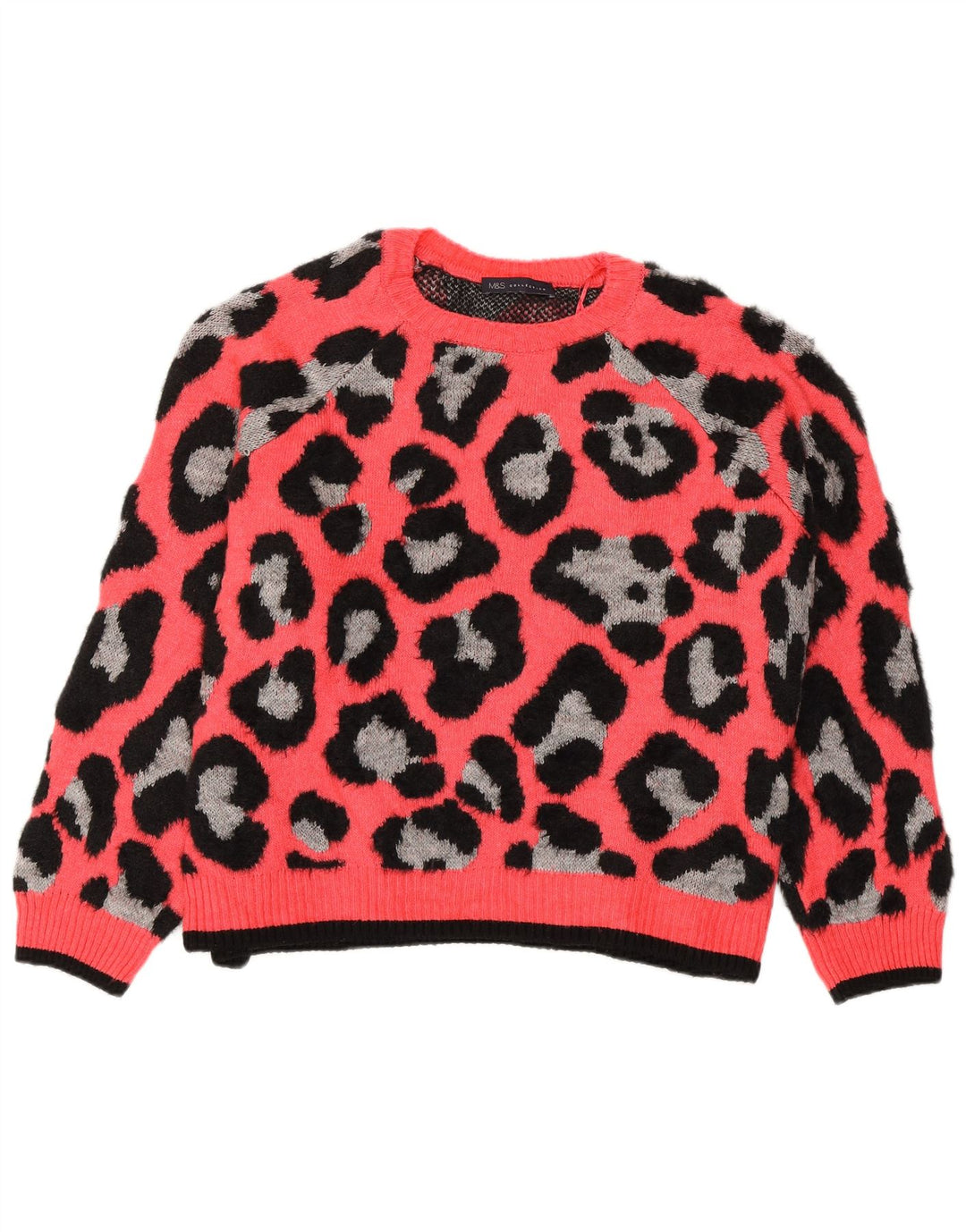 MARKS & SPENCER Suéter tipo jersey con cuello redondo para mujer UK 40 XL Estampado animal rosa