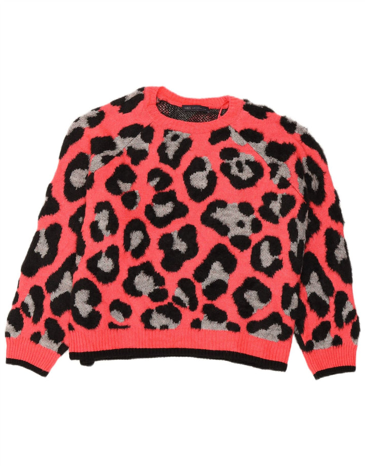 MARKS & SPENCER Suéter tipo jersey con cuello redondo para mujer UK 40 XL Estampado animal rosa