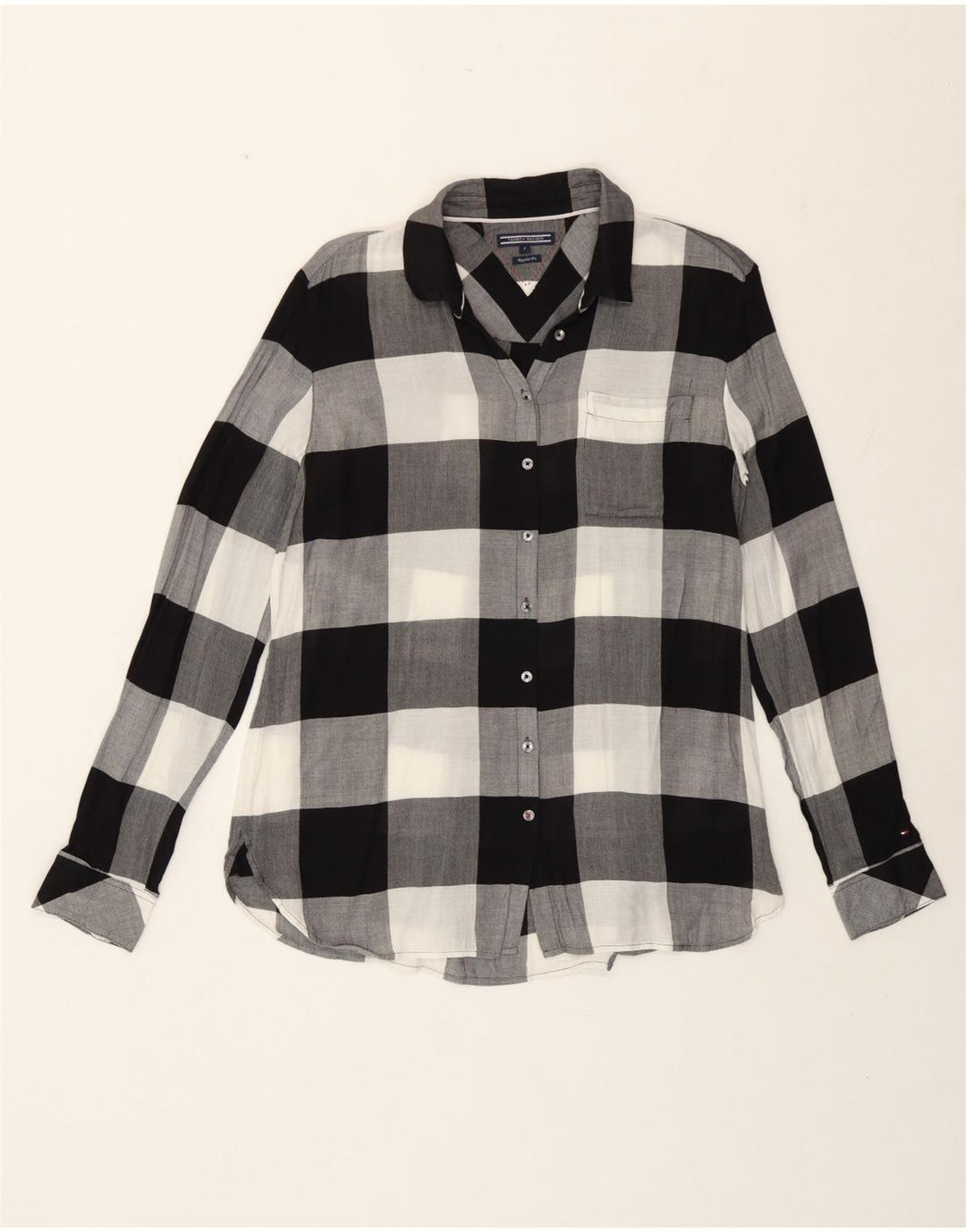 Tommy Hilfiger Camisa de corte regular para mujer US 8 Medium Black Check Viscosa
