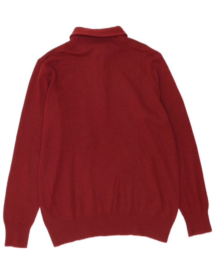Vintage hombres polo cuello jersey suéter medio borgoña