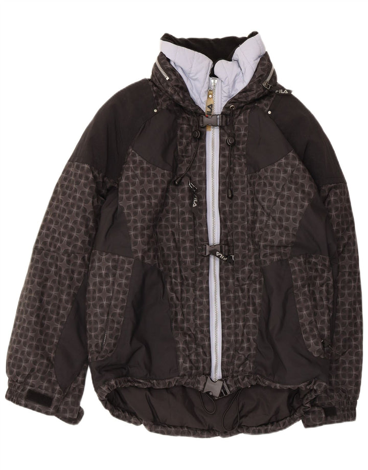 FILA Chaqueta de esquí con capucha de gran tamaño para mujer US 6 Mediana Negra Geométrica