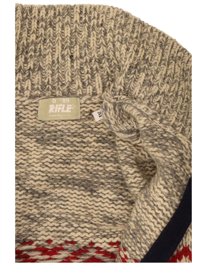 Rifle Cárdigan para hombre suéter gris medio Fair Isle