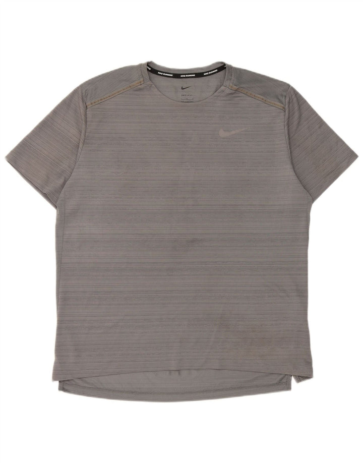 Camiseta Nike Dri Fit para hombre Top grande gris con rayas de poliéster