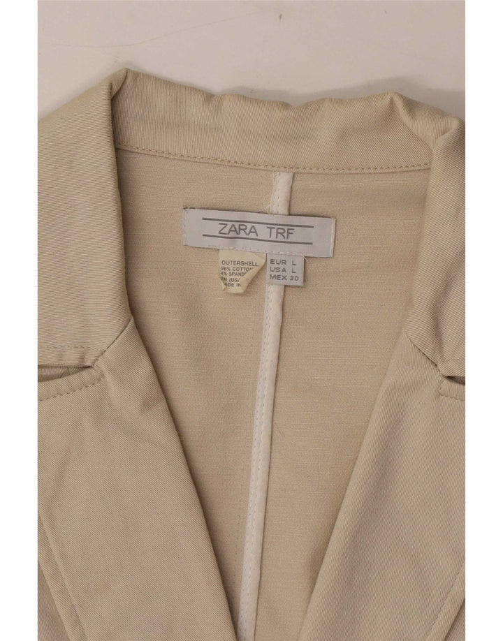 Zara Chaqueta Blazer De 2 Botones para Mujer UK 44 Grande Algodón Beige