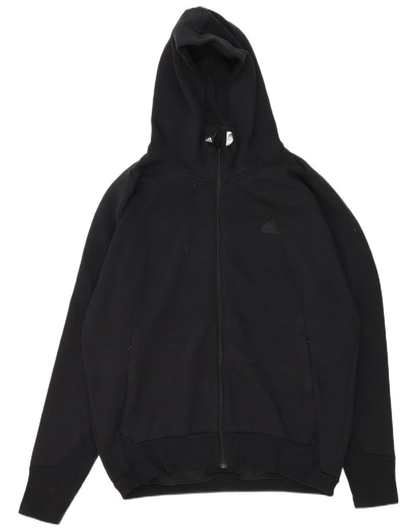 Adidas - Sudadera con capucha y cremallera para hombre, talla grande, algodón negro