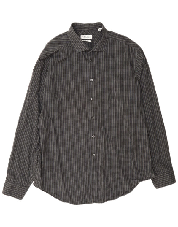 Calvin Klein Camisa Slim Fit para Hombre Talla 17 XL Algodón a Cuadros Gris