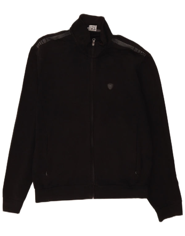 Emporio Armani Hombres Chándal Top Chaqueta Grande Algodón Manchado Negro