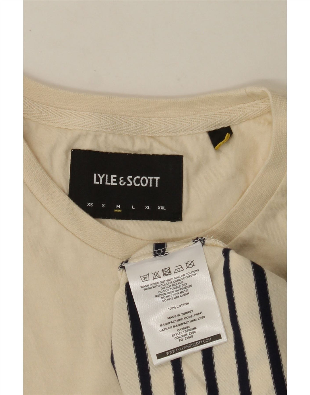 LYLE & SCOTT Camiseta para hombre Top de algodón a rayas beige medio