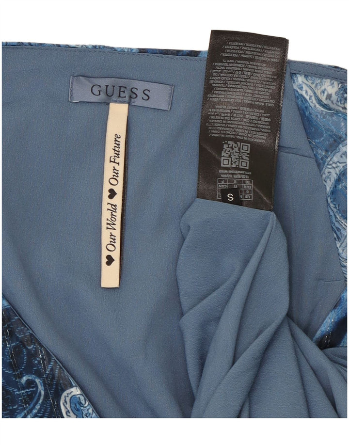 GUESS Vestido cruzado asimétrico para mujer UK 10 Small Blue Paisley Poliéster