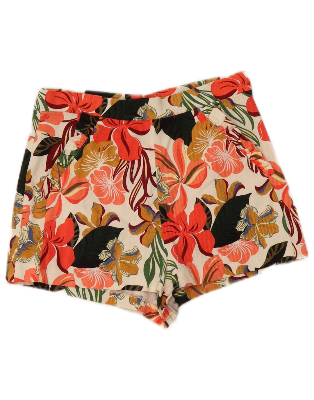 ZARA Mujer Shorts Chinos De Cintura Alta Small W26 Multicolor Floral