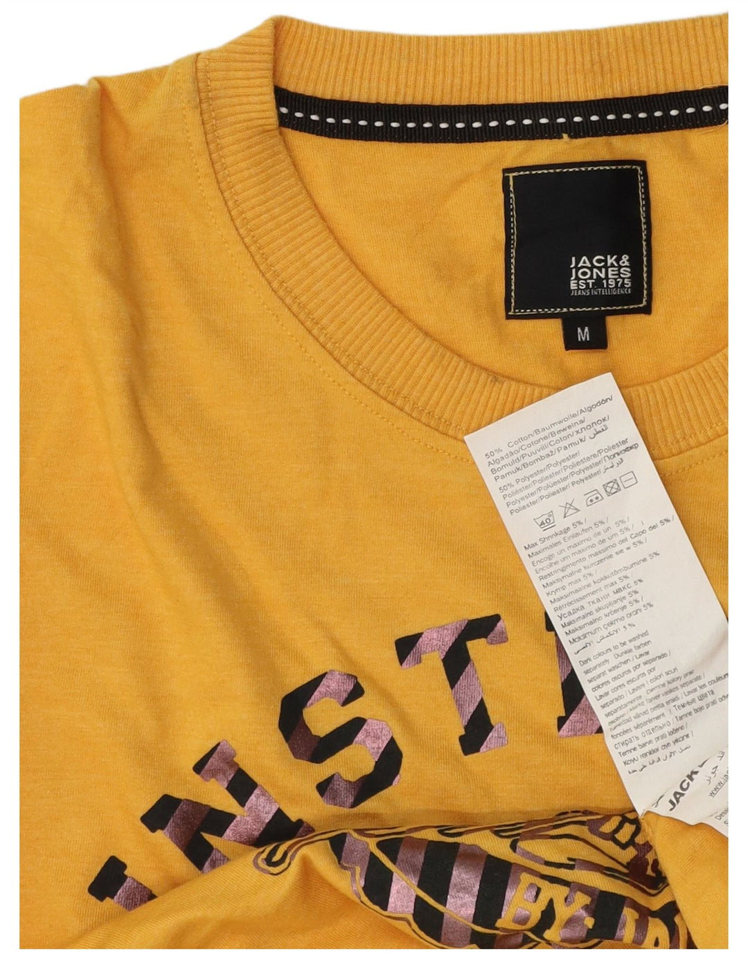 Jack & Jones Hombre Top Gráfico Manga Larga Algodón Amarillo Medio