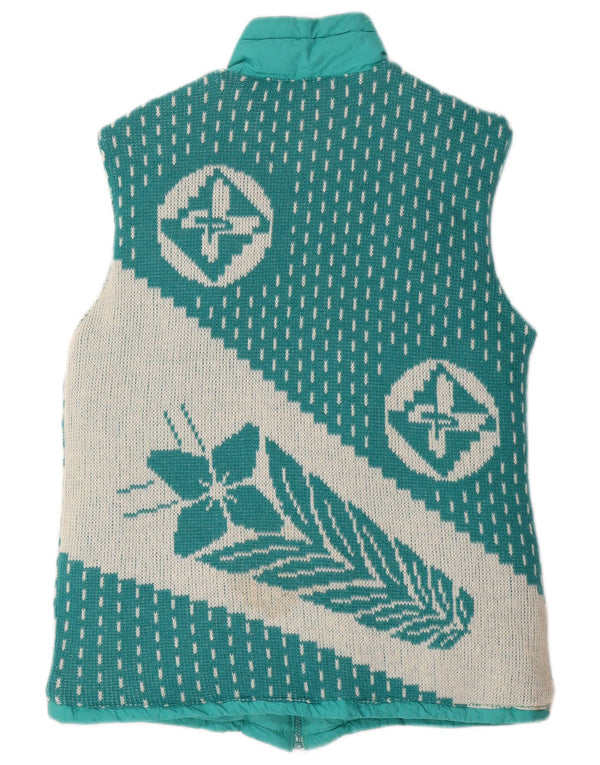 Vintage hombres gráfico acolchado reversible chaleco Reino Unido 38 medio turquesa floral