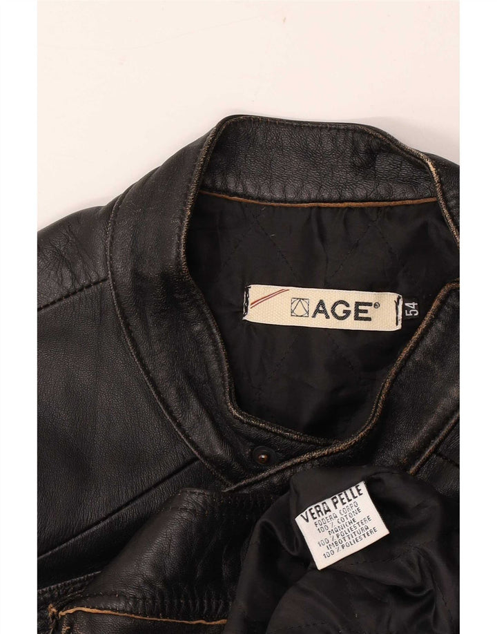 Vintage hombres biker chaqueta de cuero IT 54 2XL cuero negro