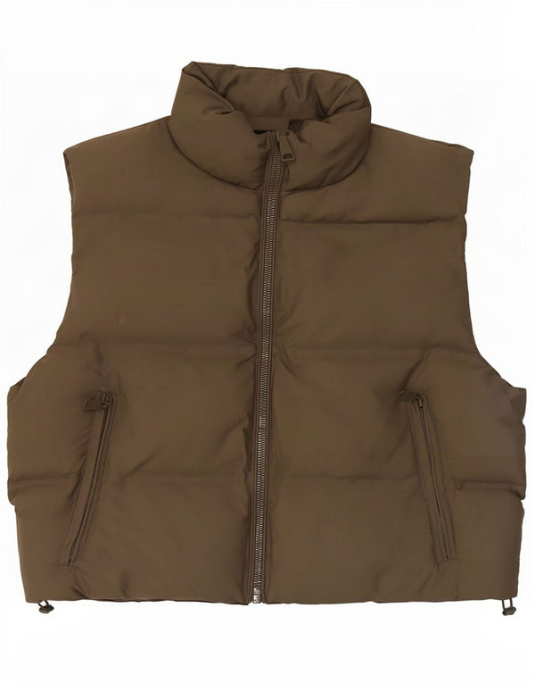 Zara Mujer Chaleco Acolchado UK 44 Poliéster Caqui Medio