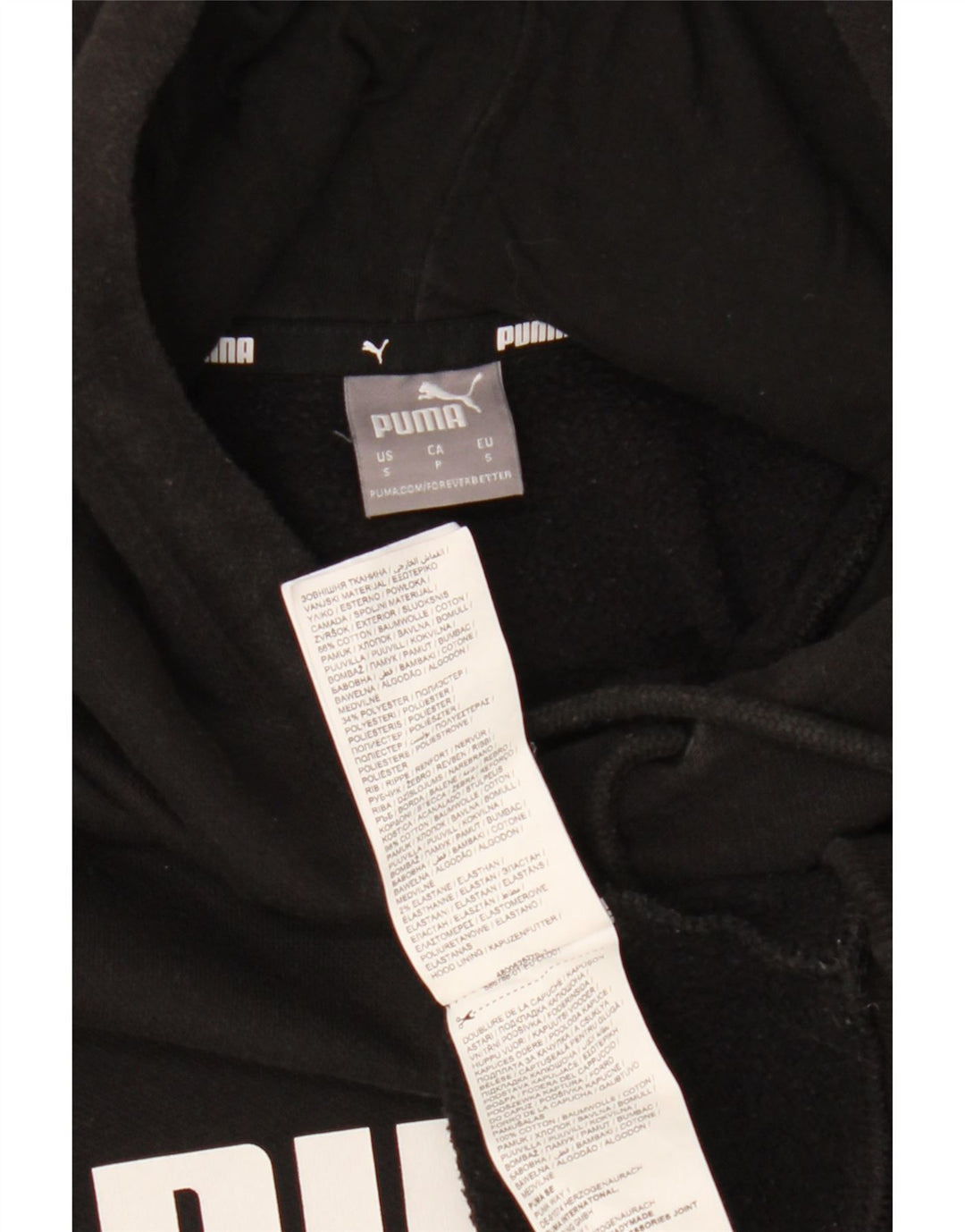 PUMA Sudadera con capucha gráfica para mujer UK 10 Small Black Cotton