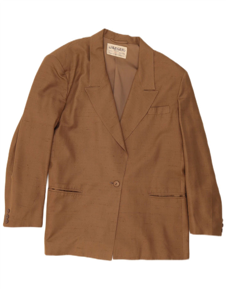 Jaeger Chaqueta tipo blazer con 1 botón para mujer UK 46 Grande Seda moteada beige