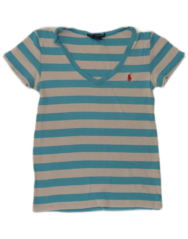 Ralph Lauren Camiseta para mujer Top UK 12 Algodón a rayas azul medio