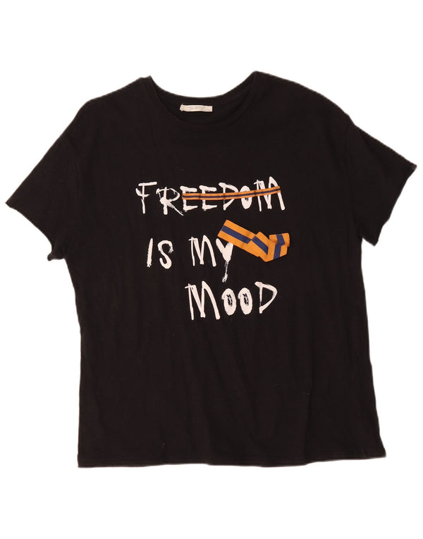 Zara Mujer Trafaluc Graphic Camiseta Top Mediano Negro