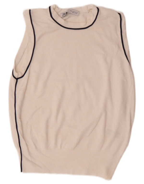 Zara Mujer Chaleco Sin Mangas UK 12 Medium Viscosa Blanca