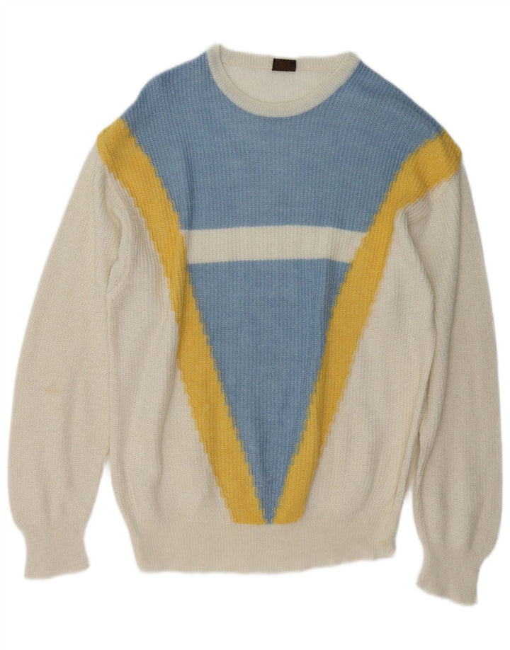 DALMINE Mens Crew Neck Jumper Sweater IT 52 Large White Colourblock