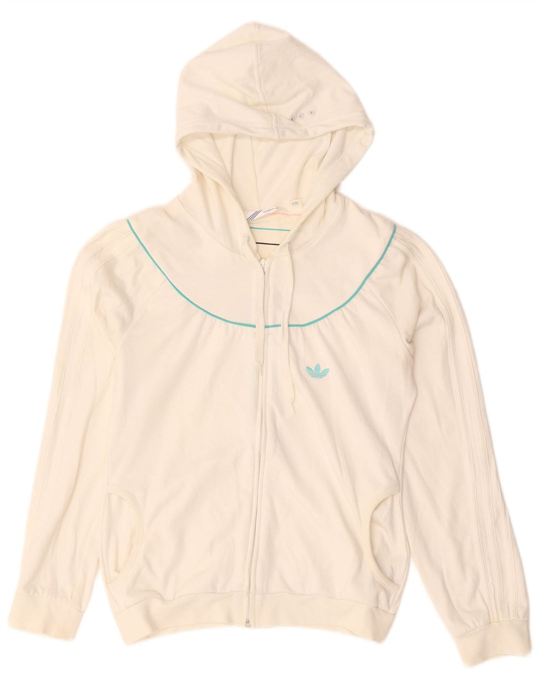 Adidas suéter con capucha y cremallera para mujer IT 44 Algodón blanco mediano