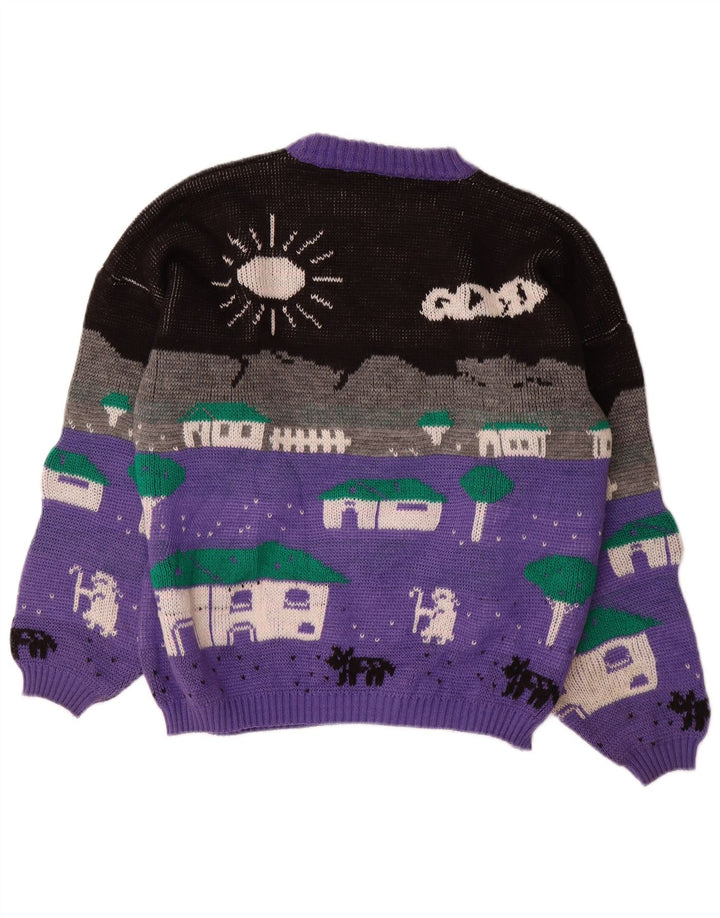 ALTA MODA Suéter tipo jersey con cuello redondo para mujer UK 40 Grande Púrpura Colorblock