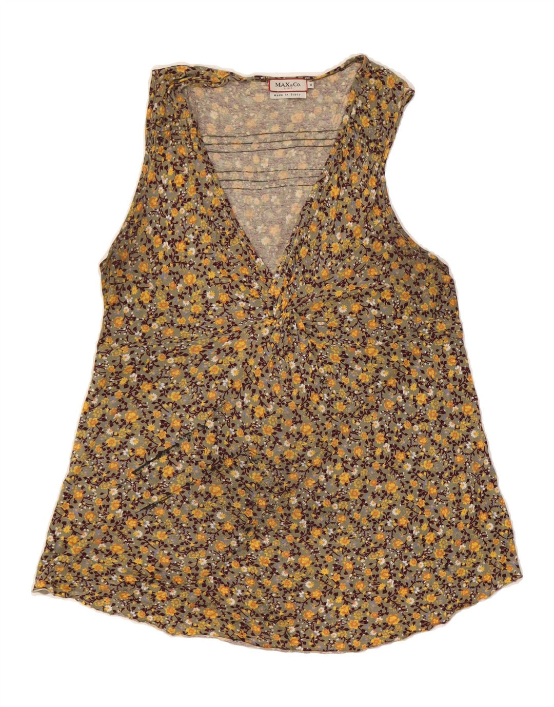 MAX & CO. Womens Vest Top UK 12 Medium Khaki Floral Vintage Max & Co. and Second-Hand Max & Co. from Messina Hembry 