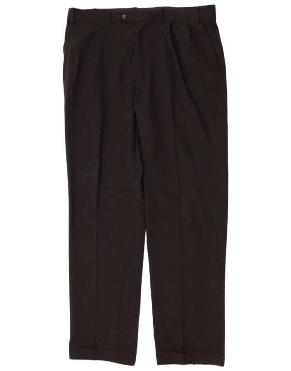 Marks & Spencer Pantalón de traje regular para hombre W38 L33 Poliéster negro