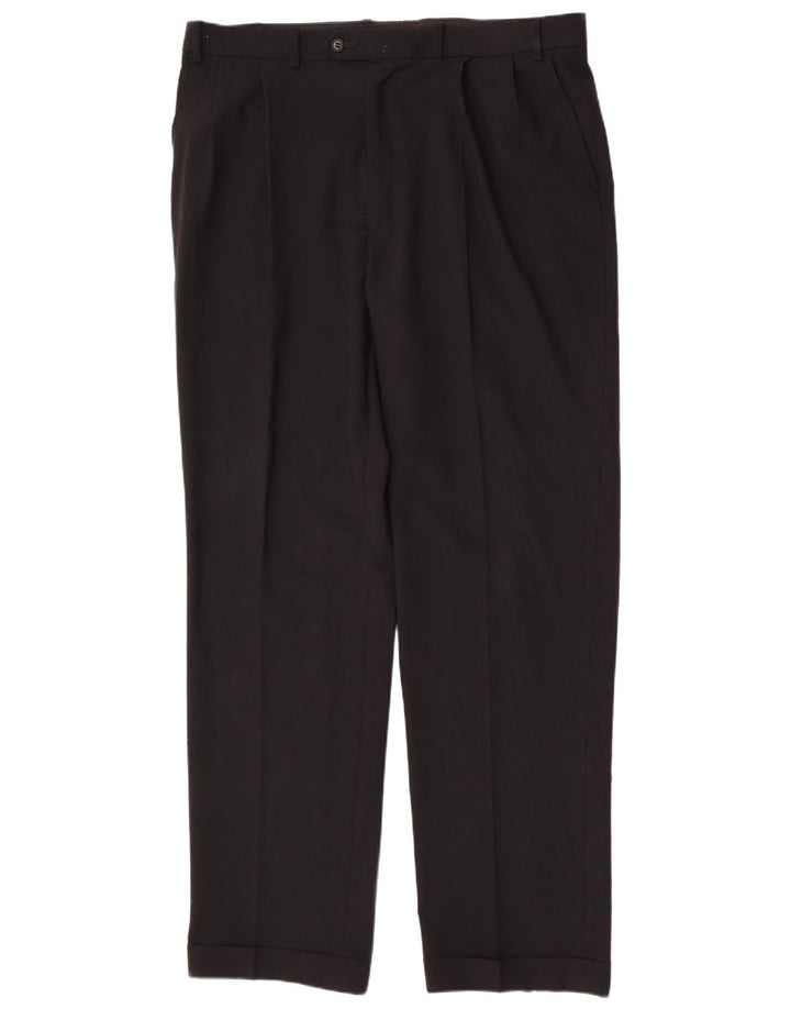 Marks & Spencer Pantalón de traje regular para hombre W38 L33 Poliéster negro