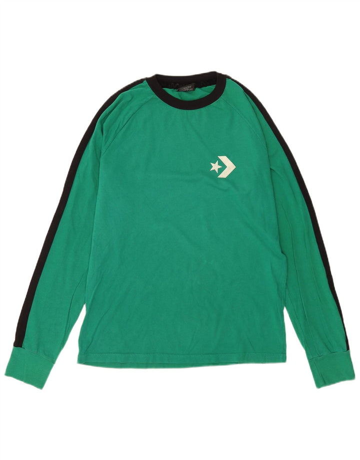 Camiseta Converse de manga larga de algodón color block verde medio para hombre