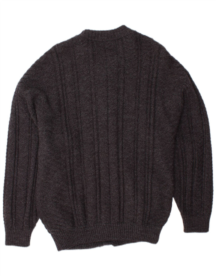 VINTAGE Hombres Cardigan Suéter Pequeño Gris Argyle/Diamante Acrílico