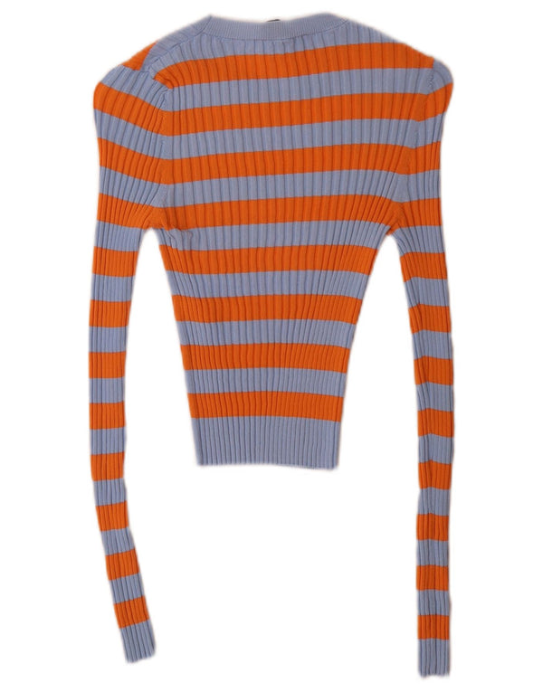 Zara Mujer Crop Boat Neck Jumper Sweater UK 10 Small Naranja Rayas