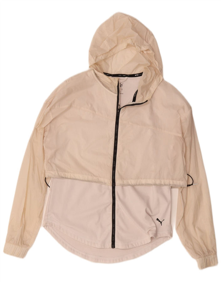 Puma Chaqueta impermeable extragrande con capucha para mujer UK 6 XS Off White Nylon