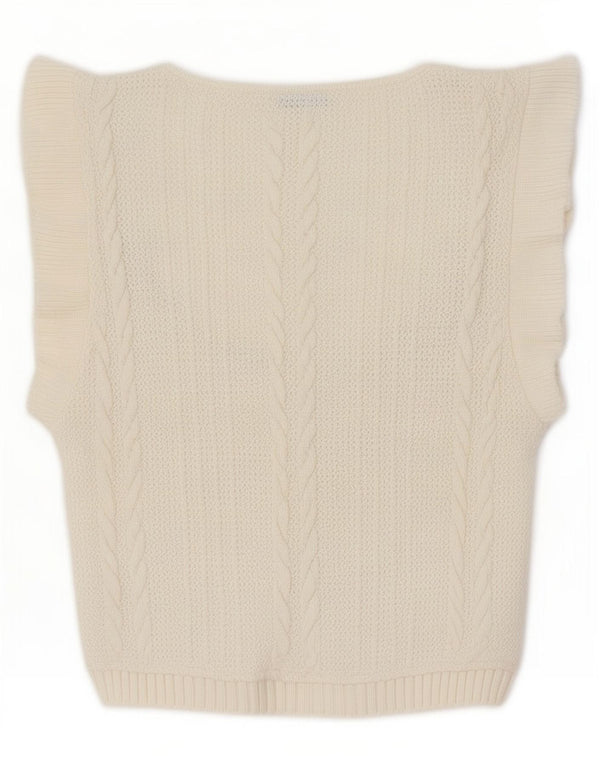 Zara Mujer Crop Vest Tank Top UK 8 Small Off White Poliéster