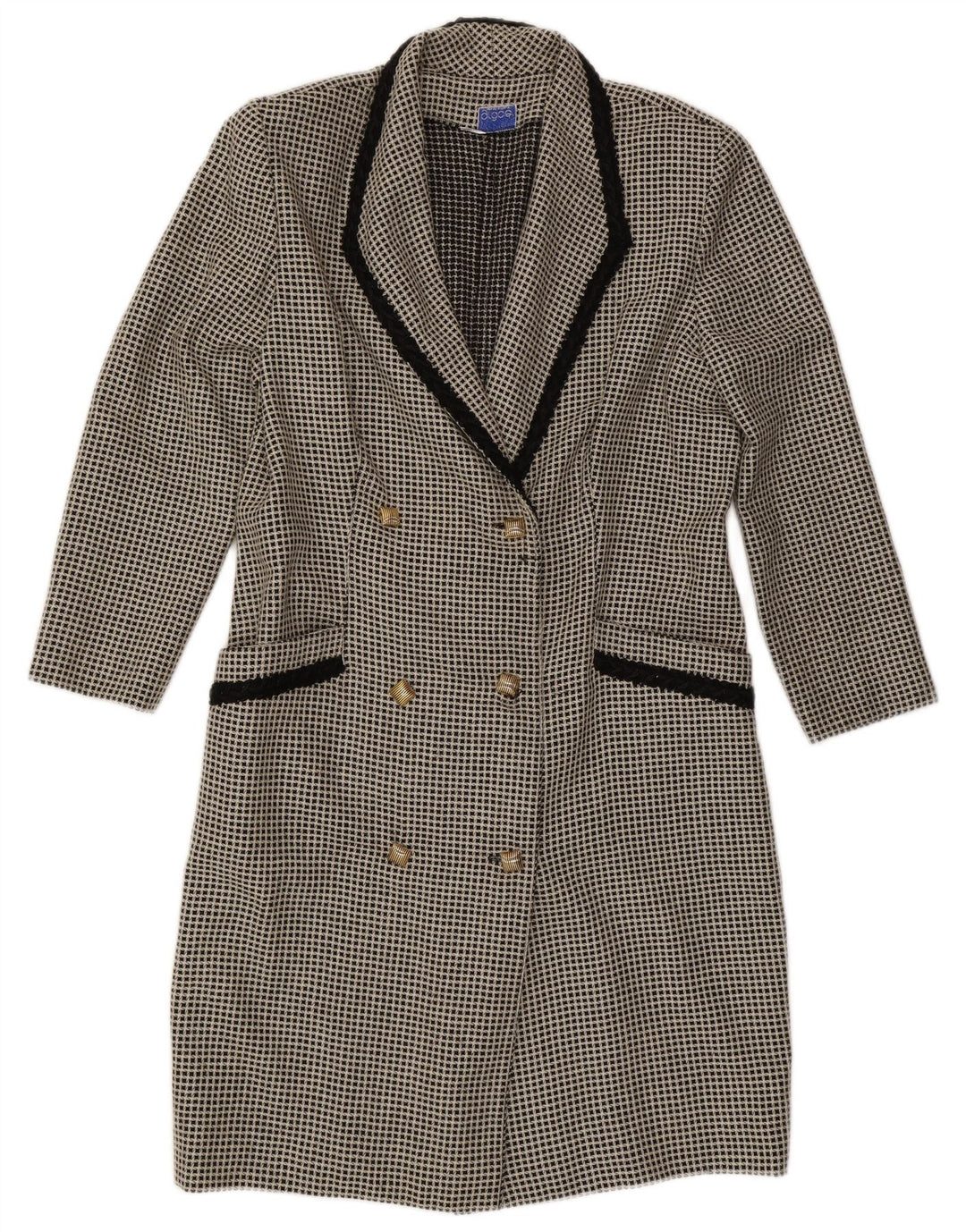 VINTAGE Womens 3/4 Sleeve Double Breasted Coat UK 14 Large Grey Check
