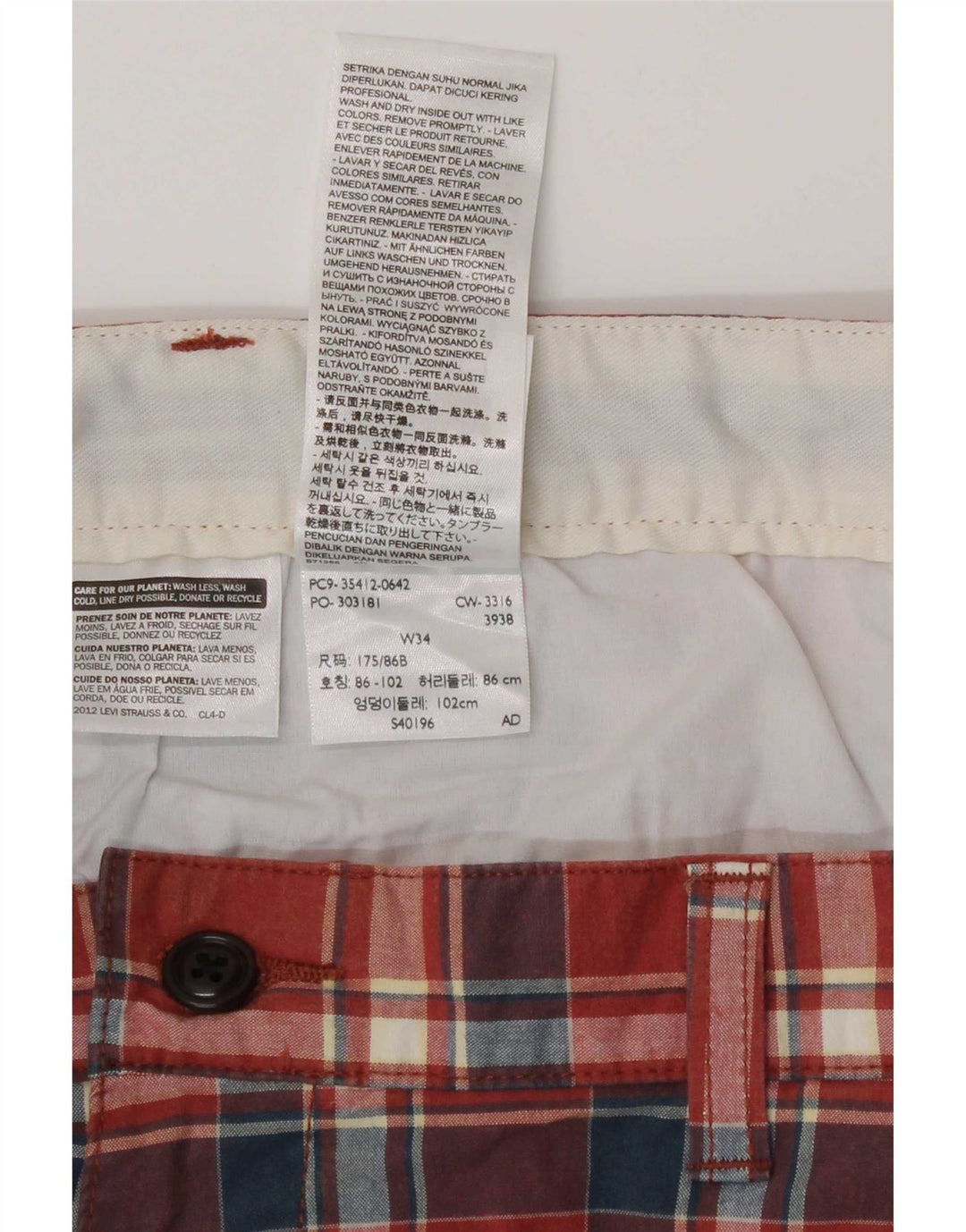 Dockers Pantalones cortos chinos para hombre W34 Algodón a cuadros rojos grandes