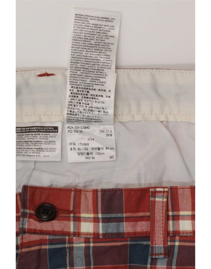 Dockers Pantalones cortos chinos para hombre W34 Algodón a cuadros rojos grandes