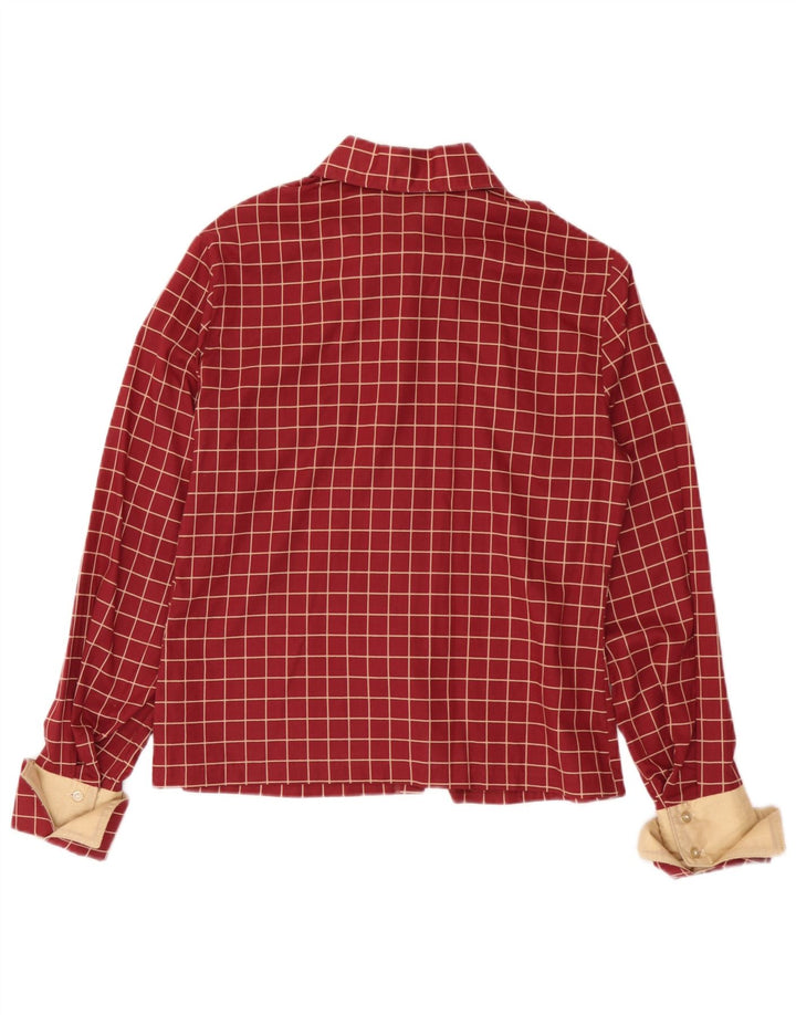 Vintage mujer camisa formal Reino Unido 14 cheque burdeos medio