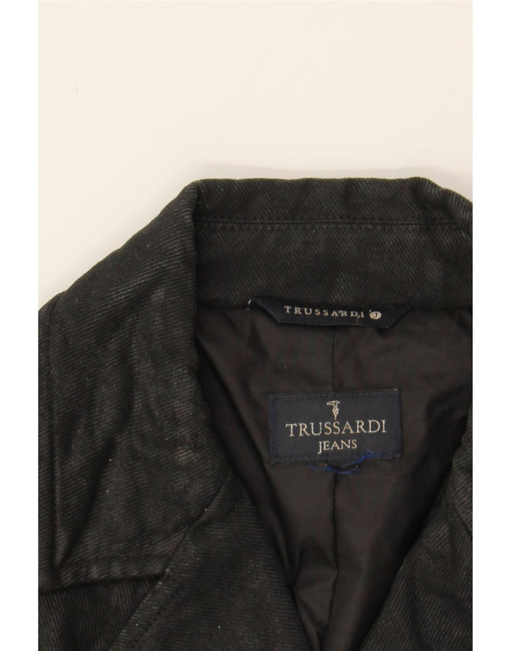 TRUSSARDI JEANS Womens 4 Button Blazer Jacket UK 12 Medium Black Cotton Vintage Trussardi Jeans and Second-Hand Trussardi Jeans from Messina Hembry 