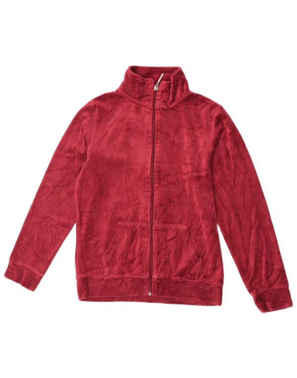 Vintage Womens Velour Tracksuit Top Jacket Large Maroon Cotton