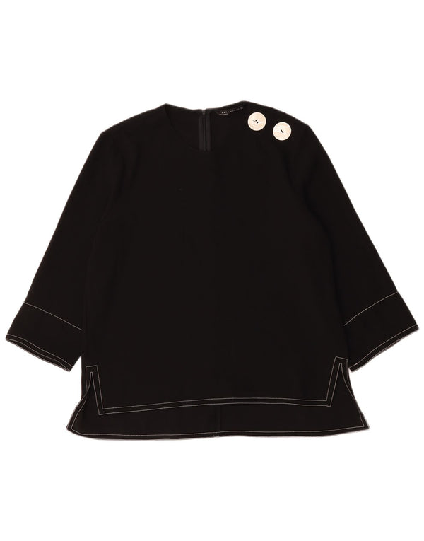 Zara Mujer Blusa Manga 3/4 Top UK 46 Grande Poliéster Negro