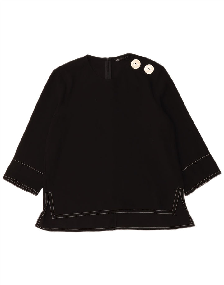 Zara Mujer Blusa Manga 3/4 Top UK 46 Grande Poliéster Negro