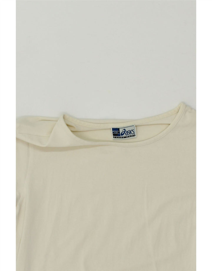 ASICS Womens T-Shirt Top UK 10 Small Off White Cotton Vintage Asics and Second-Hand Asics from Messina Hembry 