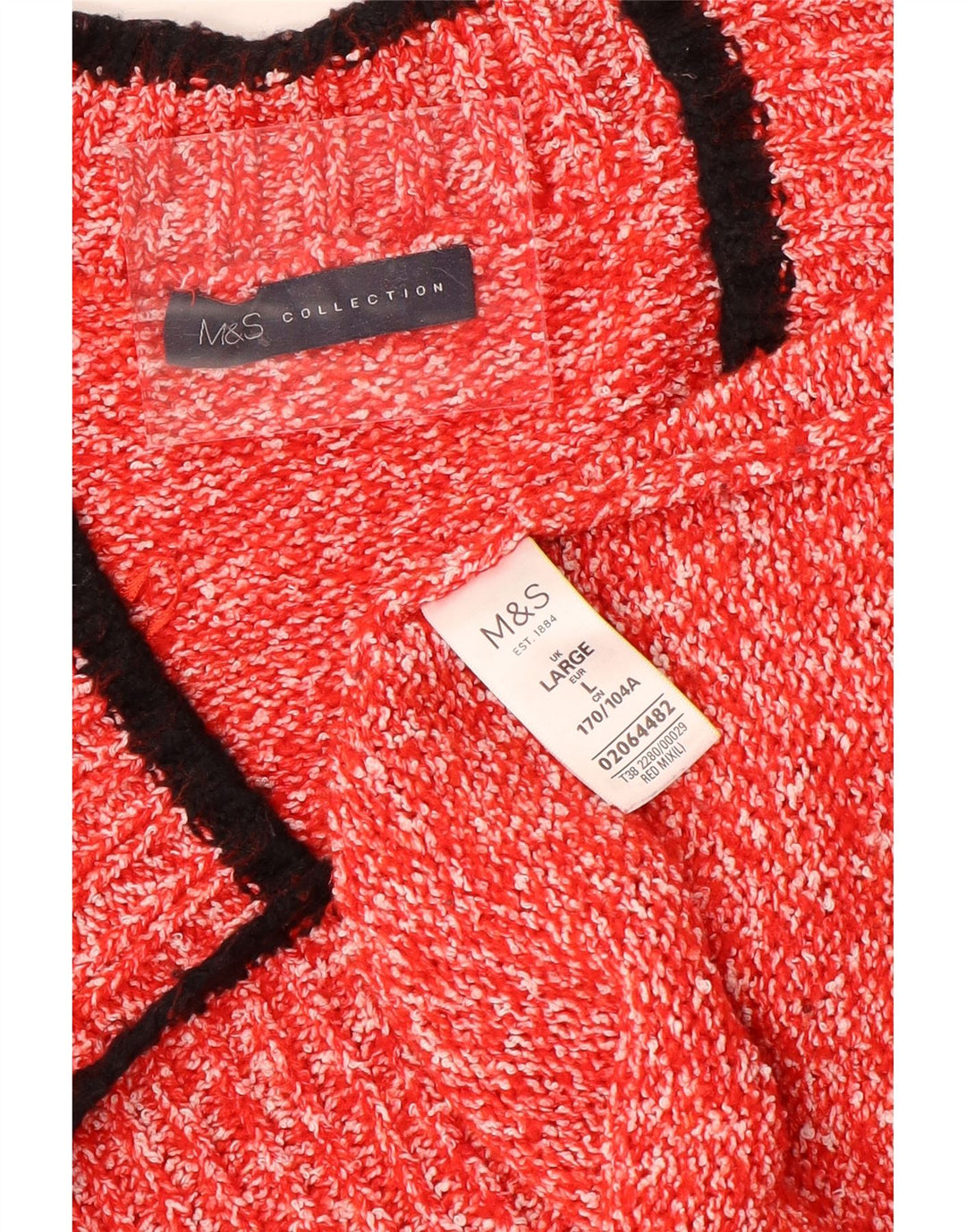 Marks & Spencer Suéter con Cuello en V para Mujer UK 46 Grande Poliéster Rojo