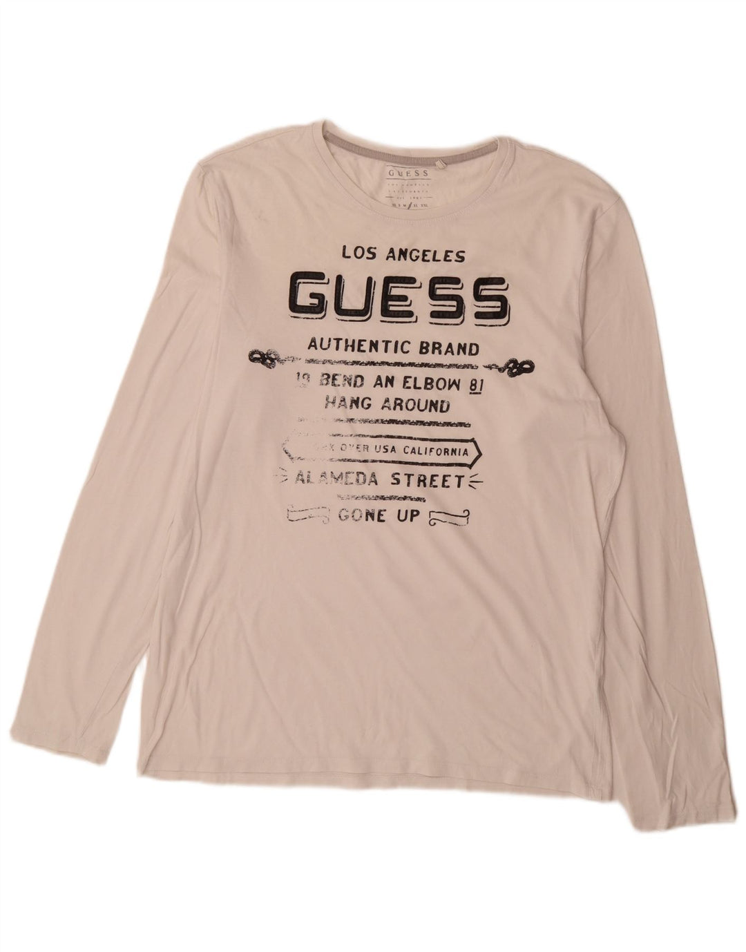 Guess Mens Slim Fit Graphic Top Manga Larga Grande Blanco