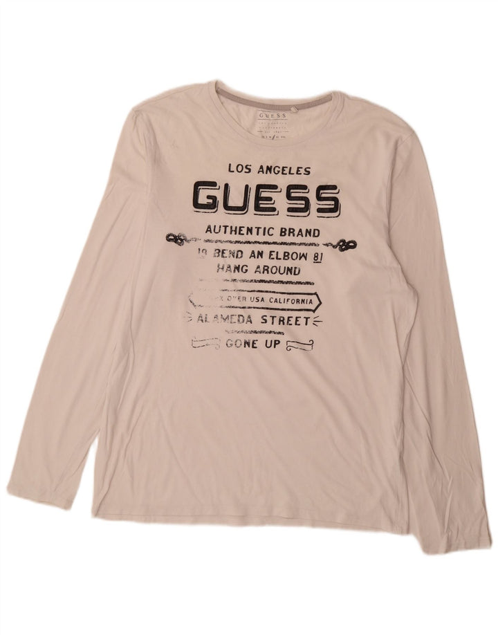 Guess Mens Slim Fit Graphic Top Manga Larga Grande Blanco