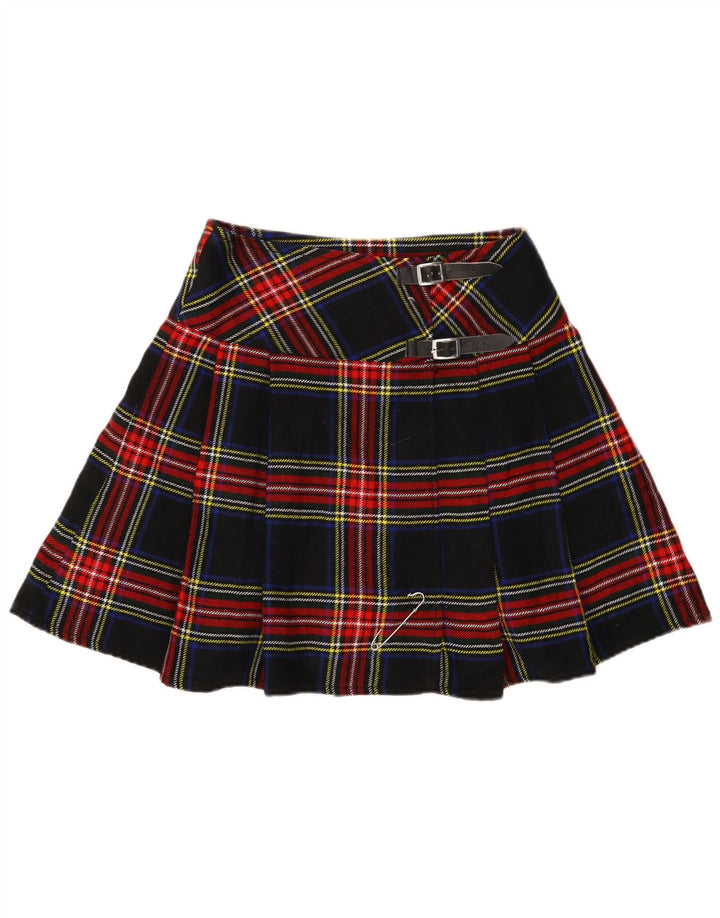 Vintage mujer mini falda envolvente W30 medio azul marino cuadros acrílico